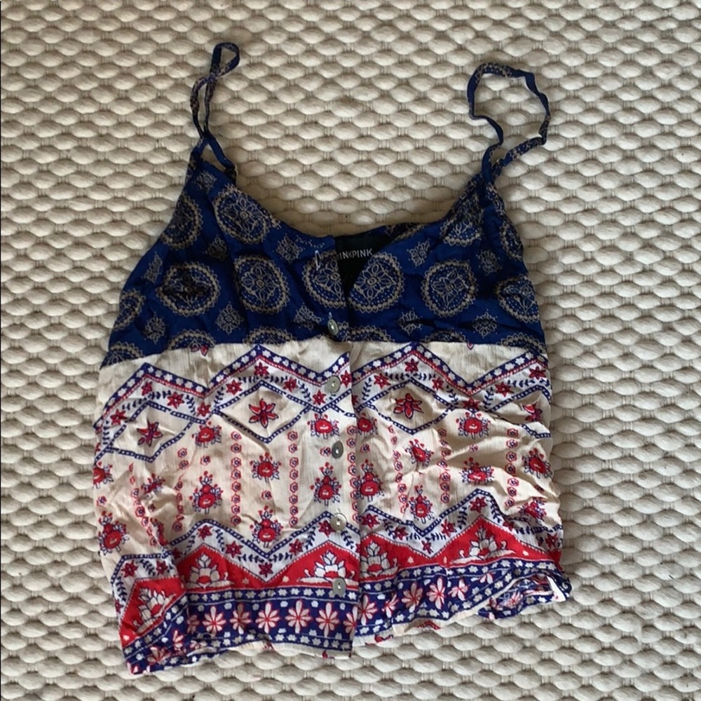 Button Top. Summer Patterns. Red, Blue White - image 2